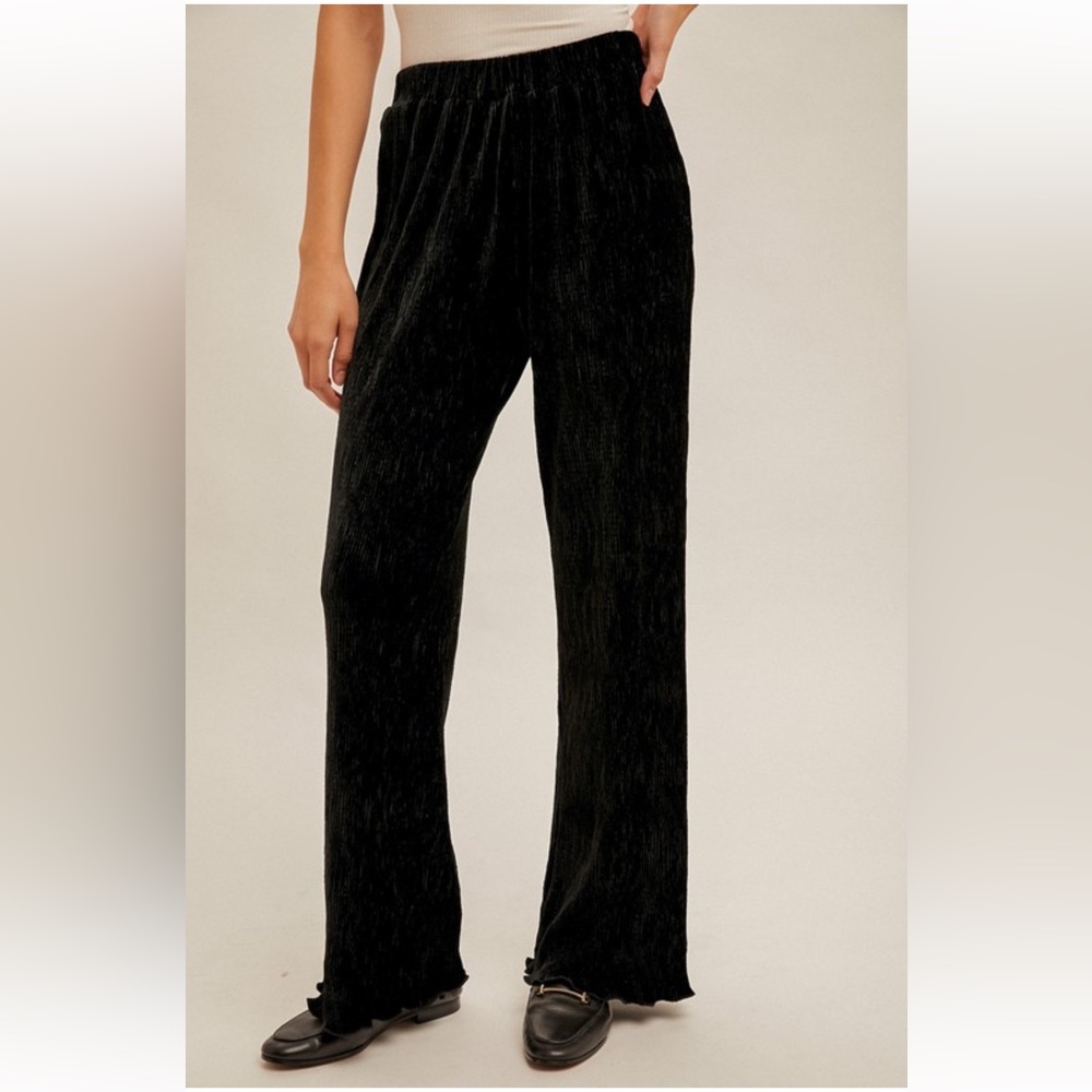 H28. NEW HEM & THREAD Elegant Black Crinkle Velvet Pull On Pants